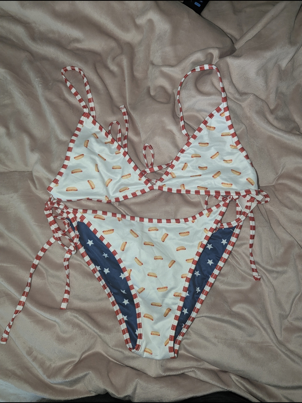 Patriotic Star & Hot Dog Print String Bikini Set